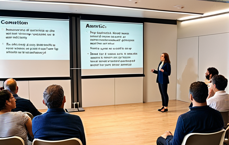 A dynamic, interactive Q&A session in a modern, sunlit conference hall in Lisbon, Portugal. A charismatic speaker stands at the front, confidently engaging with a diverse audience, whose faces reflect active listening and thoughtful engagement. Subtle, translucent layers of data, a mind map, and key bullet points float around the speaker, symbolizing meticulous preparation and a flexible script, creating a "mental map of possibilities." The overall atmosphere is one of seamless flow and genuine dialogue, like a "river that flows," with visual cues of connection between individuals, rather than isolated figures. The lighting is bright and inviting, captured in a realistic, professional photography style, emphasizing collaboration and shared understanding.
