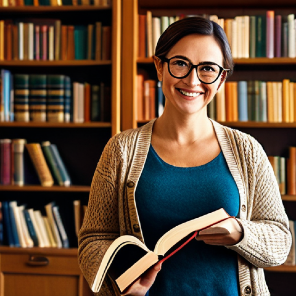 **
"A friendly librarian in a cozy, sunlit library, wearing a comfortable cardigan and glasses, organizing books on a shelf, fully clothed, appropriate attire, safe for work, perfect anatomy, natural proportions, professional photography, warm lighting, bookshelves filled with colorful books, modest clothing, family-friendly."
**