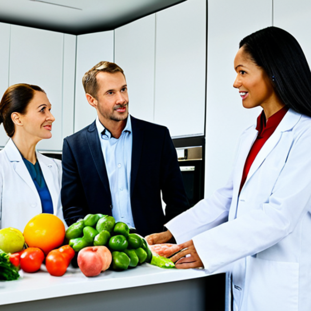 전문가 패널과 함께하는 질의응답 세션 운영법 - Expert Sharing Knowledge**
"A professional nutritionist in a brightly lit, modern kitchen, fully cl...