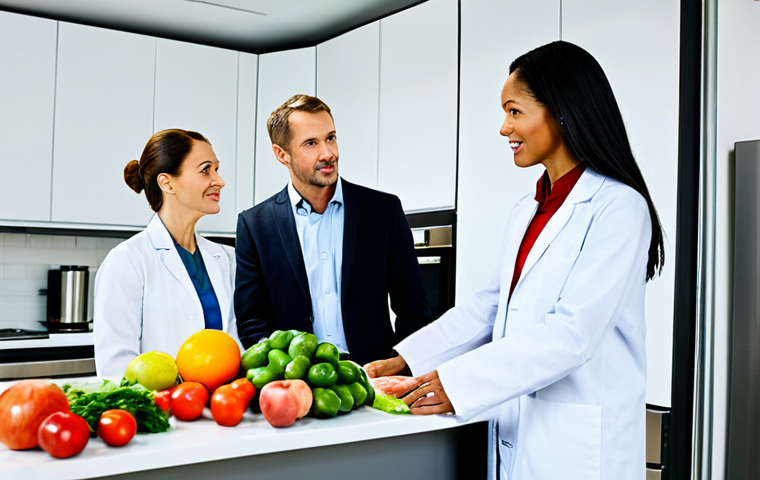 전문가 패널과 함께하는 질의응답 세션 운영법 - Expert Sharing Knowledge**
"A professional nutritionist in a brightly lit, modern kitchen, fully cl...