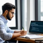 Home 18 질의응답 세션에서 유용한 참고 자료 - A professional workspace scene showing a person researching credible sources for a Q&A session, feat...