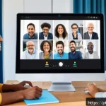 Home 23 질의응답 세션을 통해 얻는 이점 - A diverse group of adults engaged in a lively online Q&A session via videoconference, showing expres...